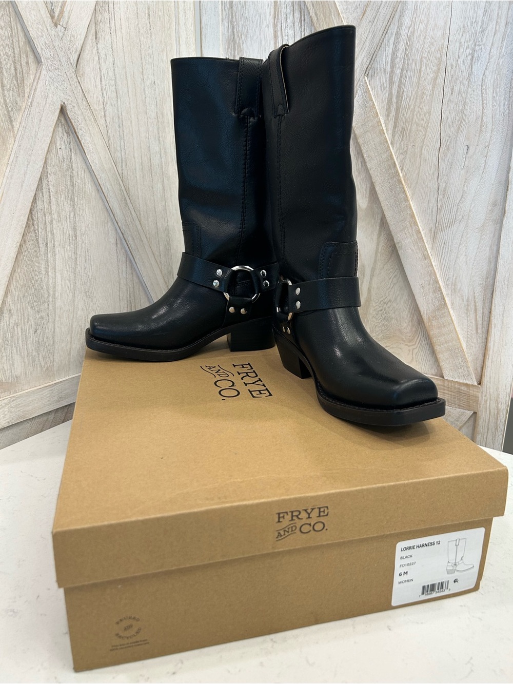 Frye Black Faux Leather Harness Mid-Calf Boots